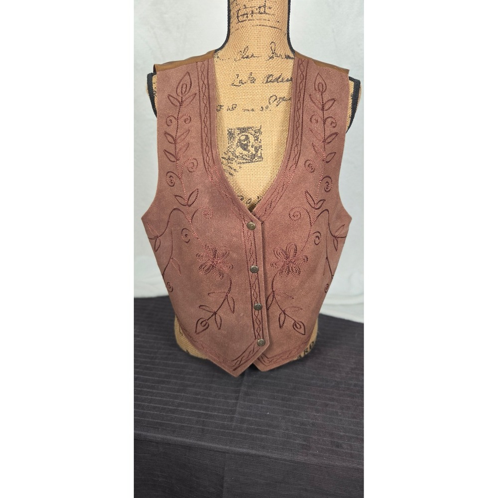 Leather Vest Agapo Women Lg Brown Embroidered Westerncore Boho Vintage Rustic Ex
